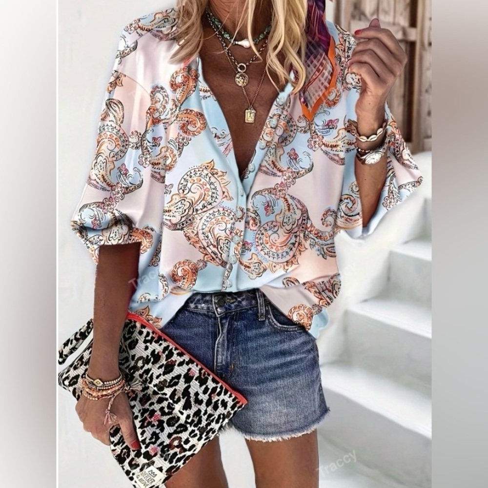 Paisley Pink Boho long Sleeve Blouse
